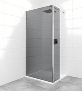 Walk-in ścianka prysznicowa SAT Walk-in 110 cm w błyszczącym chromie, z nieprzezroczystym szkłem i dekorem dymionym.