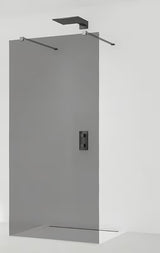 SAT Walk-in ścianka prysznicowa Walk‑in- 110 cm w kolorze czarnym, z transparentnym szkłem i bezramową konstrukcją.