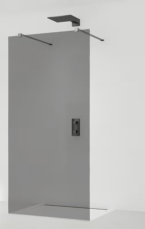 SAT Walk-in ścianka prysznicowa Walk‑in- 110 cm w kolorze czarnym, z transparentnym szkłem i bezramową konstrukcją.