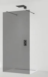 SAT Walk-in ścianka prysznicowa Walk‑in- 110 cm w kolorze czarnym, z transparentnym szkłem i bezramową konstrukcją.