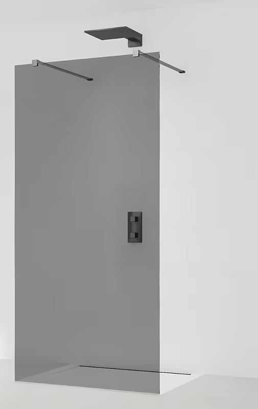 SAT Walk-in ścianka prysznicowa Walk‑in- 110 cm w kolorze czarnym, z transparentnym szkłem i bezramową konstrukcją.