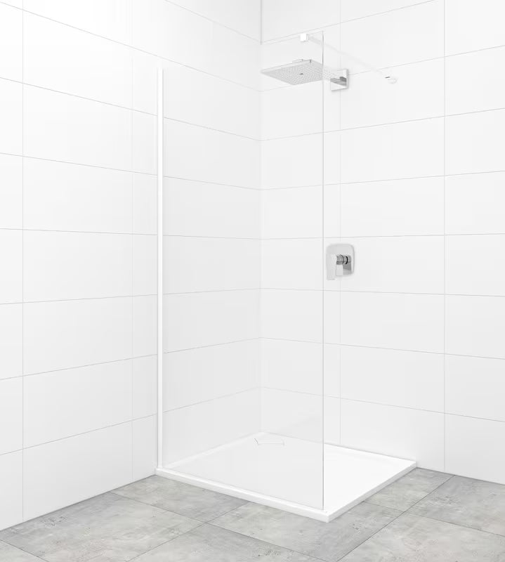 Biała walk-in ścianka prysznicowa SAT Walk-in 110 cm z przezroczystym szkłem bezpiecznym i konstrukcją bezramową.