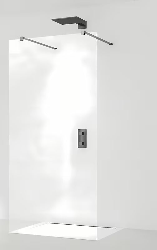 Bezramowa walk-in ścianka prysznicowa SAT Walk-in 110 cm w czarnym wykończeniu z przezroczystym szkłem