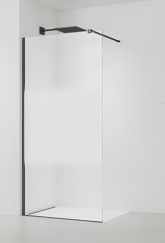 Czarna walk-in ścianka prysznicowa SAT Walk-in 120 cm z przezroczystym szkłem i pasem intymności