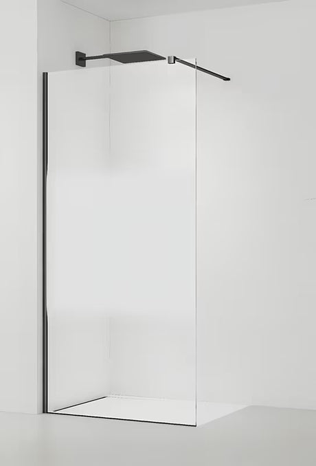 Czarna walk-in ścianka prysznicowa SAT Walk-in 120 cm z przezroczystym szkłem i pasem intymności