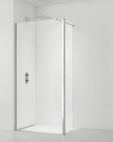 Walk-in ścianka prysznicowa SAT Walk-in 120 cm z przezroczystego szkła z profilami w połyskującym chromie.