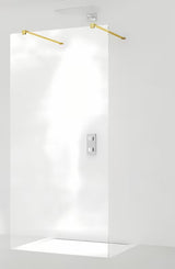 SAT Walk-in ścianka prysznicowa Walk‑in- 120 cm z przezroczystego szkła ze złotym wspornikiem i powłoką EasyClean.