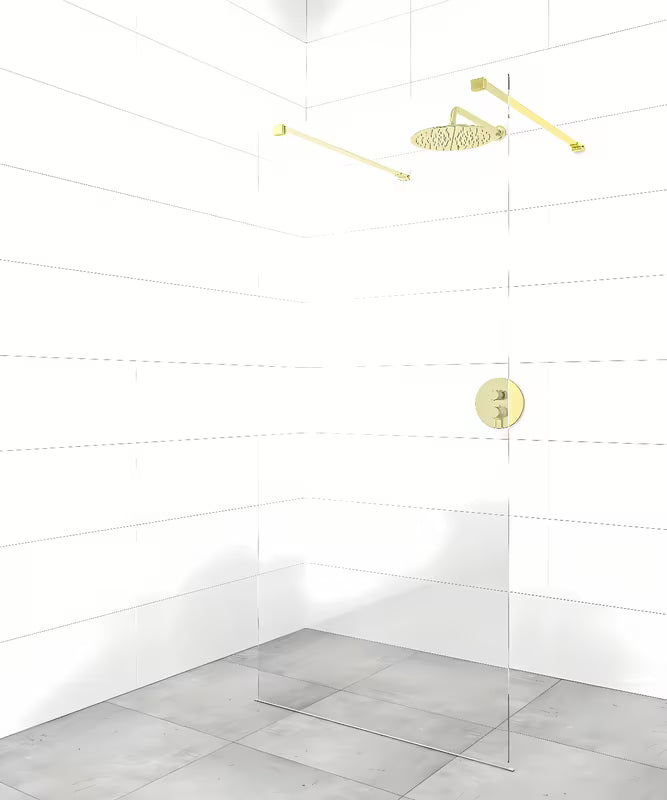 SAT Walk-in ścianka prysznicowa Walk‑in- 120 cm z przezroczystego szkła ze złotym wspornikiem i powłoką EasyClean.