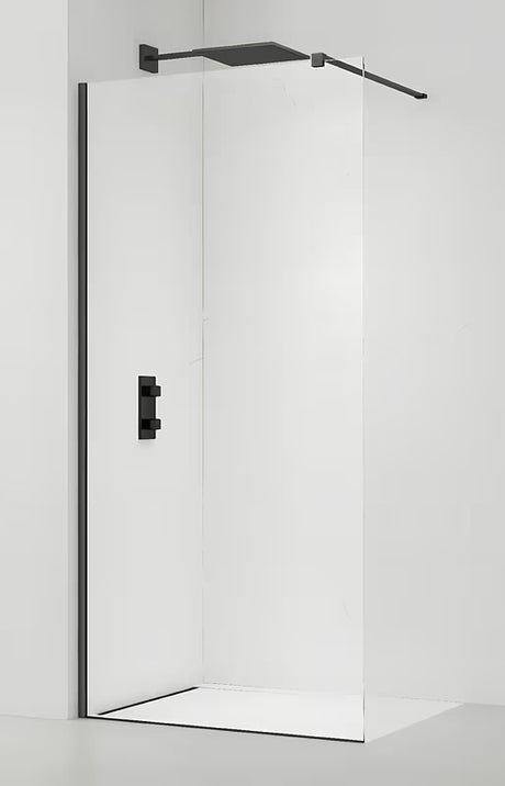 Walk-in ścianka prysznicowa SAT Walk-in 130 cm z przezroczystym szkłem i profilami w kolorze czarnym
