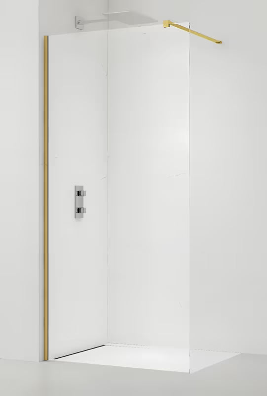 Walk-in parawan prysznicowy SAT Walk-in 130 cm z przezroczystym szkłem i profilem w błyszczącym złocie