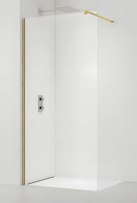 Walk-in parawan prysznicowy SAT Walk-in 130 cm z przezroczystym szkłem i profilem w błyszczącym złocie