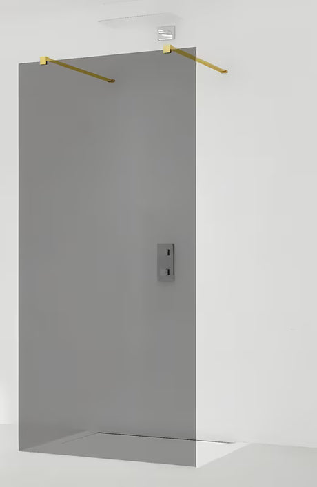 SAT Walk-in ścianka prysznicowa Walk‑in- 140 cm w wersji bezramowej ze złotymi ramionami stabilizującymi