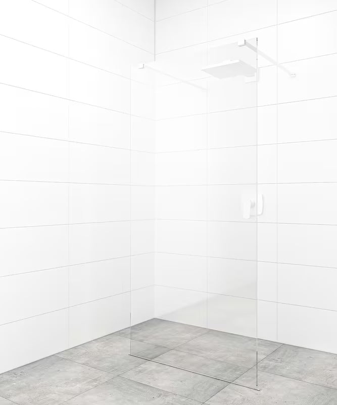 SAT Walk-in ścianka prysznicowa Walk‑in- 140 cm z przezroczystego szkła z białymi wspornikami montażowymi
