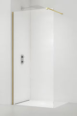SAT Walk-in ścianka prysznicowa Walk‑in- 150 cm w wykończeniu mosiężnym z przezroczystym szkłem i powłoką Easy Clean