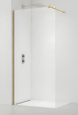 Walk-in ścianka prysznicowa SAT Walk-in 150 cm ze złotymi profilami i przezroczystym szkłem bezpiecznym