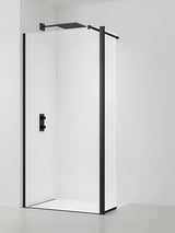 Czarna ścianka prysznicowa walk-in SAT Walk-in 60 cm z przezroczystym szkłem i powłoką EasyClean.