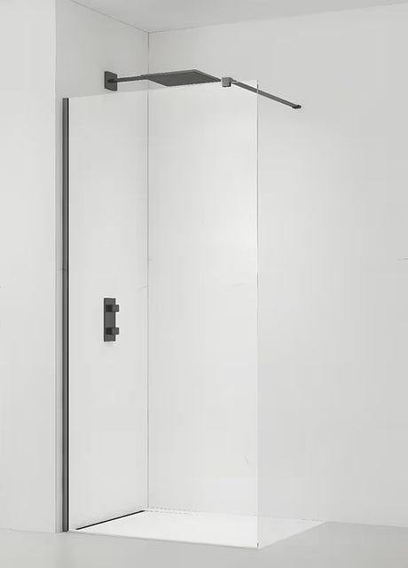 Ścianka prysznicowa SAT Walk-in 60x200 cm z przezroczystym szkłem i czarnymi profilami, w wersji stałej walk-in.