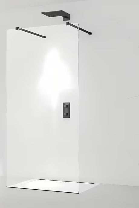 Czarna ścianka prysznicowa Walk‑in- SAT 60x200 cm z przezroczystym szkłem i wspornikiem stabilizującym