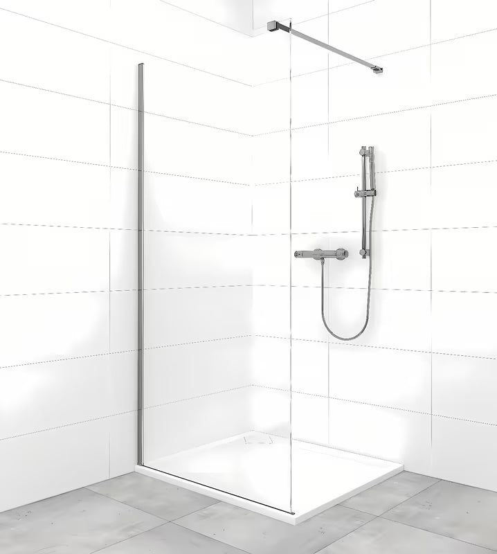 SAT Walk-in ścianka prysznicowa Walk‑in- 80 cm w kolorze czarnym, z przezroczystym szkłem i wspornikiem PVD Gun metal.