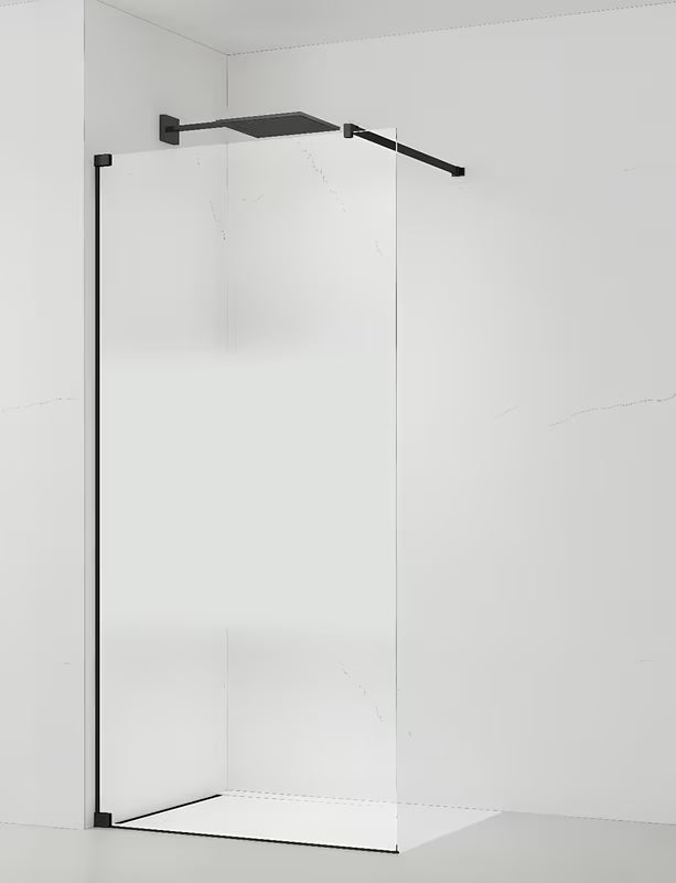 Czarna walk-in ścianka prysznicowa SAT Walk-in 90 cm z przezroczystym szkłem i pasem prywatności