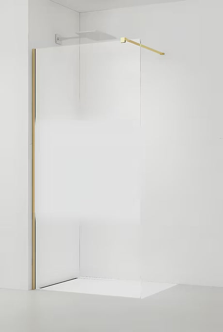 SAT Walk-in ścianka prysznicowa Walk‑in- 90 cm w szczotkowanym złocie z przezroczystym szkłem i pasem prywatności