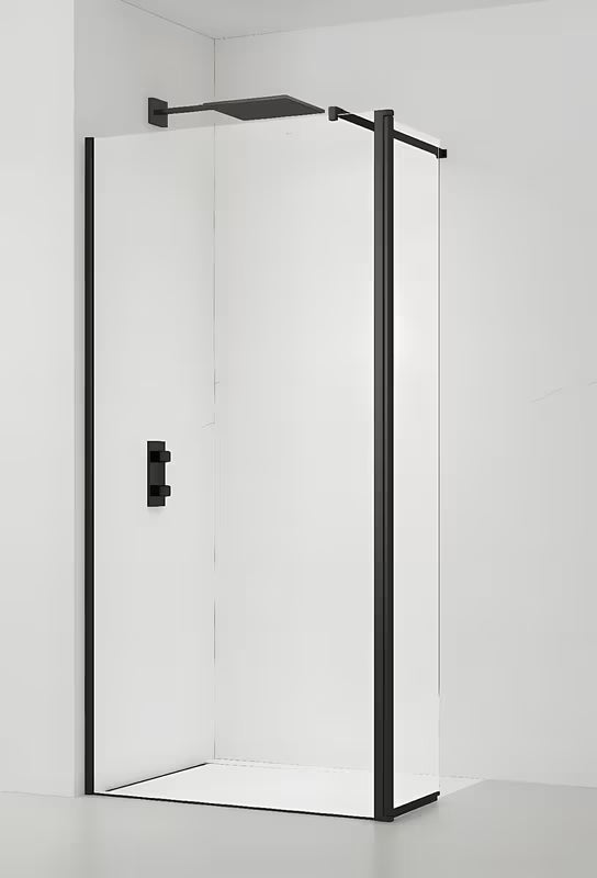 SAT Walk-in ścianka prysznicowa Walk‑in- 90 cm w kolorze czarnym z przezroczystym szkłem bez wzoru