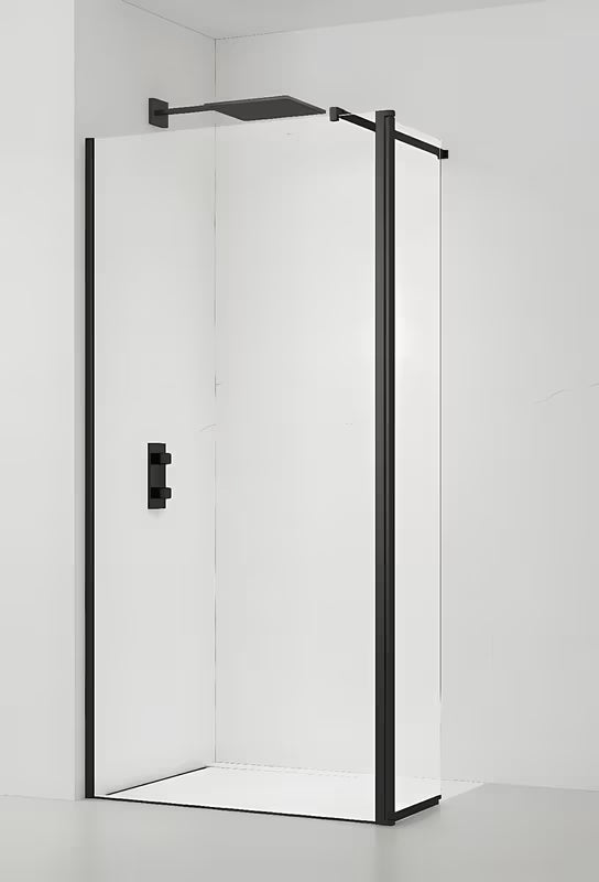 SAT Walk-in ścianka prysznicowa Walk‑in- 90 cm w kolorze czarnym z przezroczystym szkłem bez wzoru