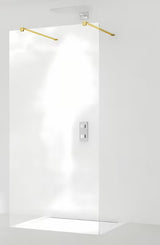 Ścianka prysznicowa Walk‑in- SAT Walk-in 90 cm z przezroczystym szkłem i złotymi ramionami stabilizującymi