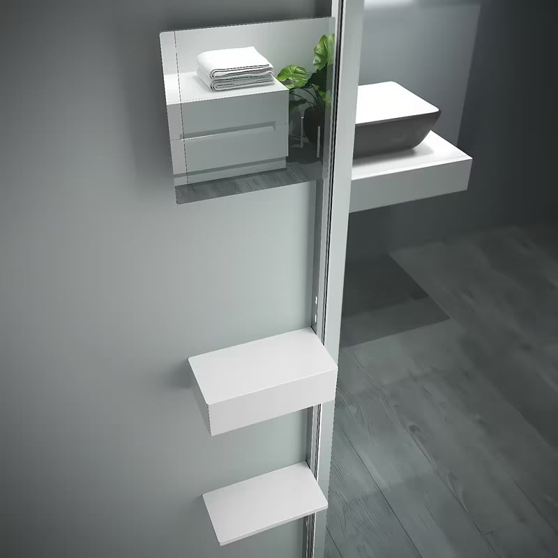 Biała łazienkowa półka SAT Walk-In jako uzupełnienie do walk-in kabiny prysznicowej