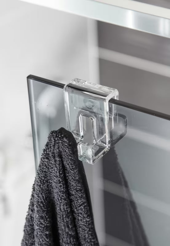 Transparentna haczyk SAT Walk-In pro do zawieszenia na szklanej krawędzi parawanu prysznicowego bez wiercenia.