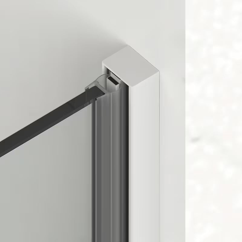 Przesuwne drzwi prysznicowe SAT Xmotion 110 cm w kolorze białym, z przezroczystym szkłem i konstrukcją bezramową.