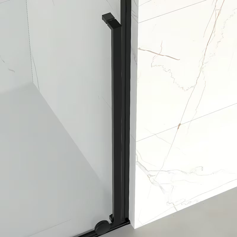 Przesuwne drzwi prysznicowe SAT Xmotion 110 cm w kolorze czarnym, z przezroczystym szkłem, w wersji bezramowej.
