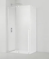 Kabina prysznicowa prostokątna SAT Xmotion 110x80 cm w kolorze białym, z przezroczystym szkłem i drzwiami przesuwnymi.