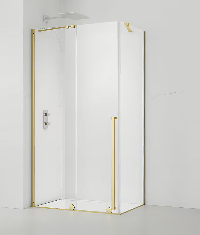 Kabina prysznicowa SAT Xmotion 110x90 cm ze szkłem transparentnym i profilem w wykończeniu złoty połysk