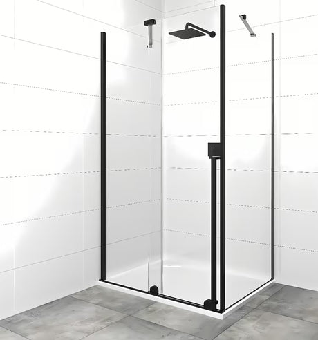 Kabina prysznicowa prostokątna SAT Xmotion 110x80 cm w kolorze czarnym z przezroczystym szkłem i drzwiami przesuwnymi.
