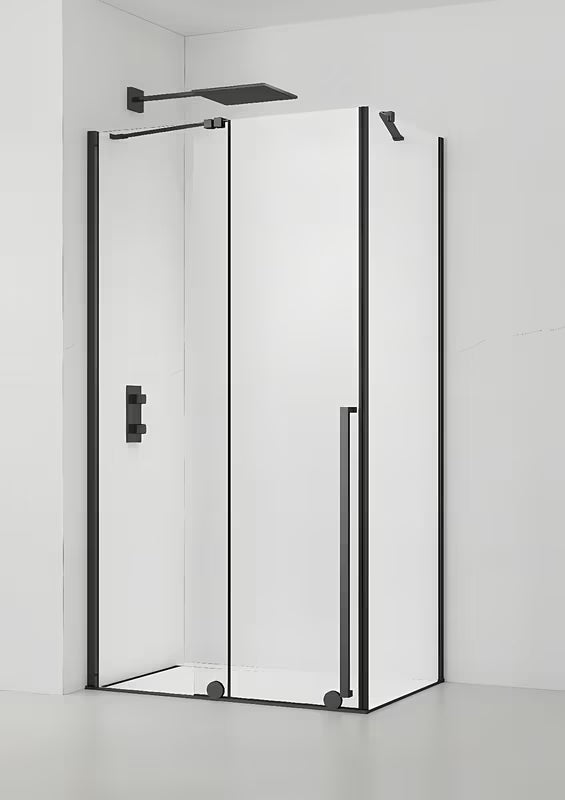 Ścianka prysznicowa Walk‑in- SAT Walk-In Xmotion 110x90 cm w czarnym wykończeniu, z przezroczystym szkłem