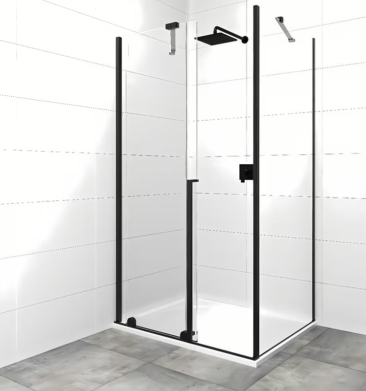 Ścianka prysznicowa Walk‑in- SAT Walk-In Xmotion 110x90 cm w czarnym wykończeniu, z przezroczystym szkłem