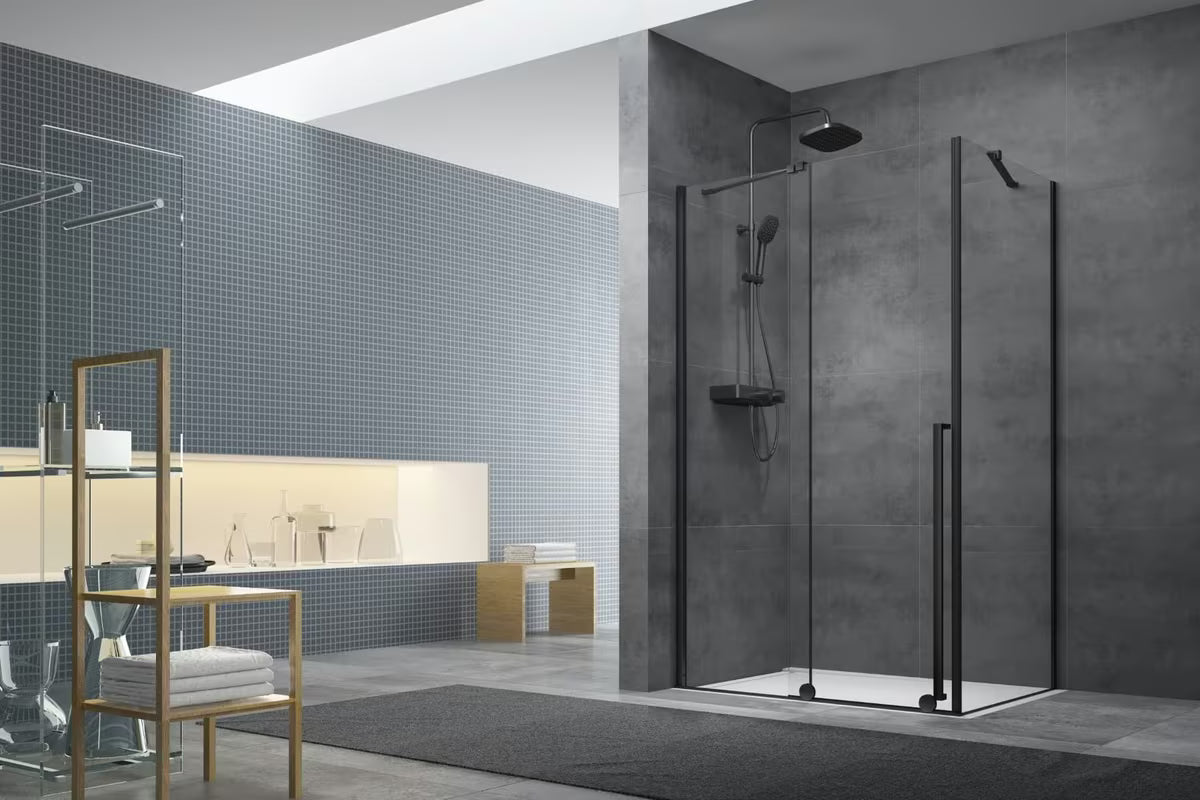 Ścianka prysznicowa Walk‑in- SAT Walk-In Xmotion 110x90 cm w czarnym wykończeniu, z przezroczystym szkłem