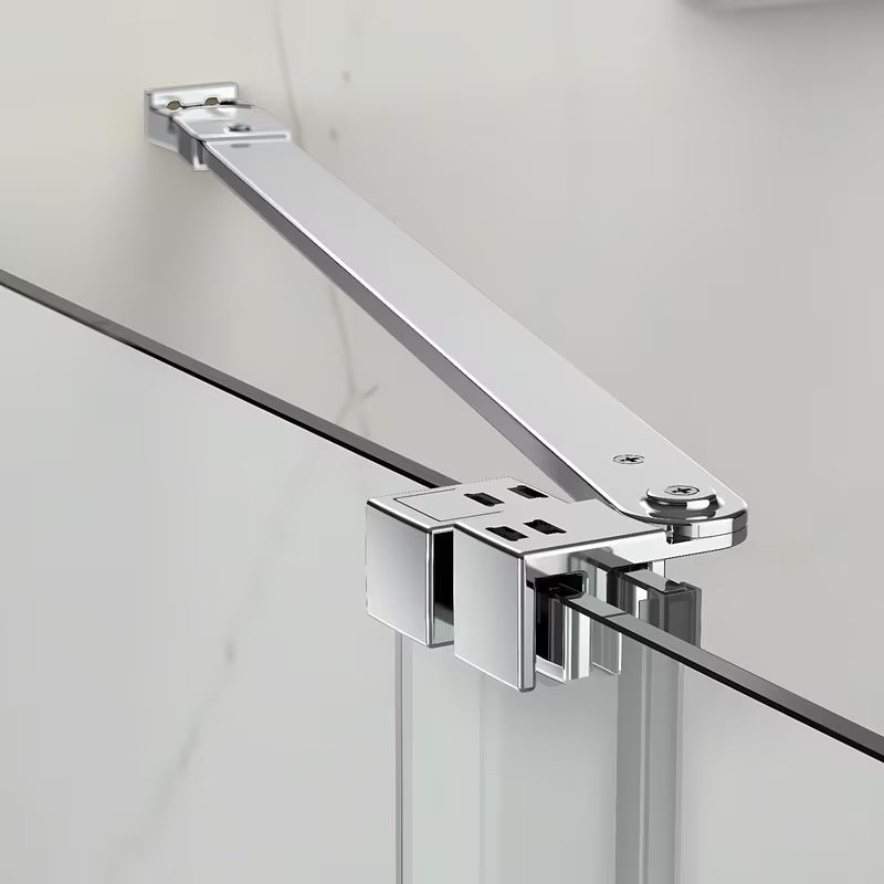 Drzwi prysznicowe SAT Xmotion 120 cm do wnęki w połyskującym chromie z przezroczystym szkłem i drzwiami przesuwnymi.