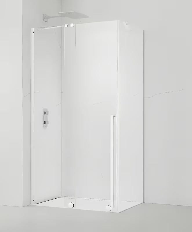 Kabina prysznicowa prostokątna SAT Xmotion 120x80 cm w kolorze białym, z przezroczystym szkłem i drzwiami przesuwnymi.