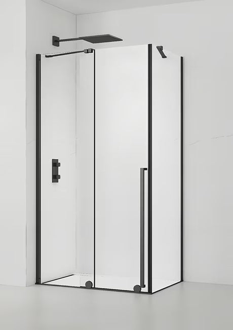 Kabina prysznicowa SAT Xmotion 120x90 cm w czarnym wykończeniu, z przezroczystym szkłem i systemem przesuwnym