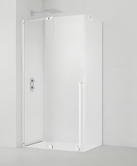 Kabina prysznicowa prostokątna SAT Xmotion 140x90 cm w kolorze białym, z przezroczystym szkłem i drzwiami przesuwnymi.