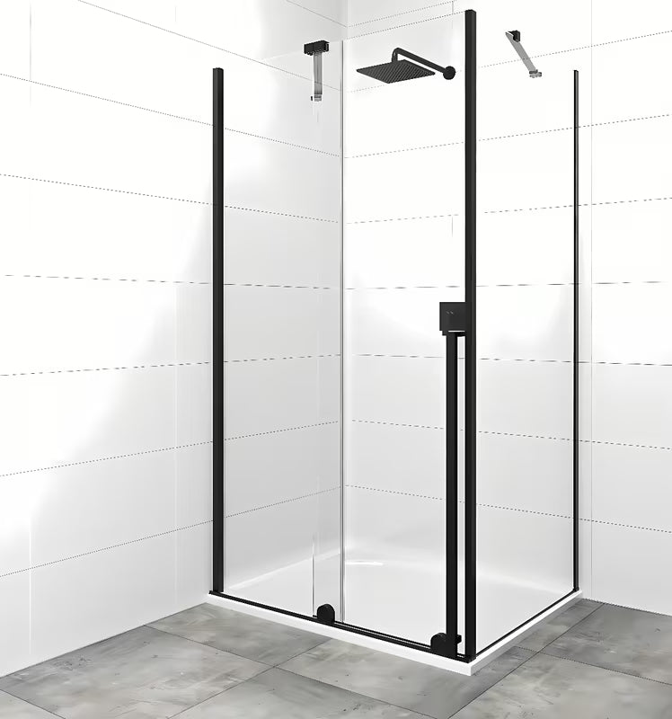 Kabina prysznicowa SAT Xmotion 140x90 cm w czarnym wykończeniu, z przezroczystym szkłem i drzwiami przesuwnymi