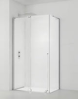 Kabina prysznicowa SAT Walk-In Xmotion 100x80 cm w błyszczącym chromie z przezroczystym szkłem i drzwiami przesuwnymi.