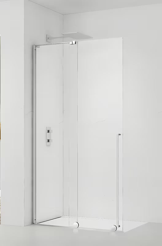 Ścianka prysznicowa Walk‑in- SAT Walk-In Xmotion 120 cm w błyszczącym chromie, z przezroczystym szkłem i powłoką Easy Clean.