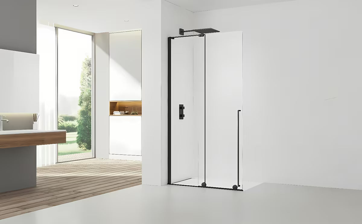 Przesuwna ścianka prysznicowa walk‑in- SAT Walk-In Xmotion 120 cm w kolorze czarnym z przezroczystym szkłem