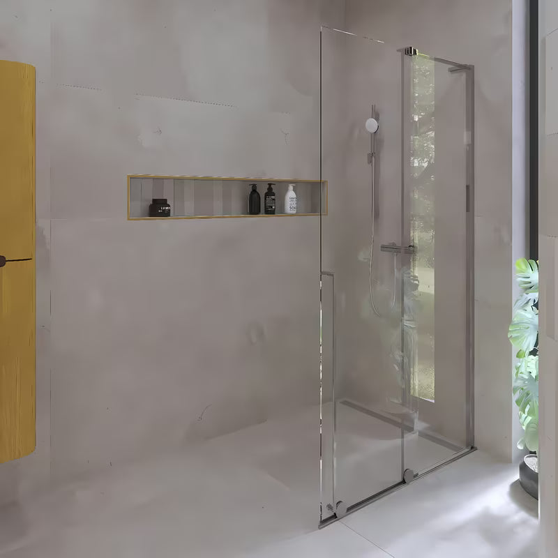 Kabina prysznicowa SAT Walk-In Xmotion Walk-In 90 cm w błyszczącym chromie, z przezroczystym szkłem i systemem przesuwnym