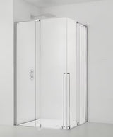 Kwadratowa kabina prysznicowa SAT Walk-In Xmotion 90 x 90 cm z drzwiami przesuwnymi i przezroczystym szkłem, w błyszczącym chromie.