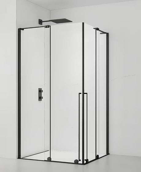 Kwadratowa kabina prysznicowa SAT Walk-In Xmotion 90x90 cm w czarnym wykończeniu, z przezroczystym szkłem