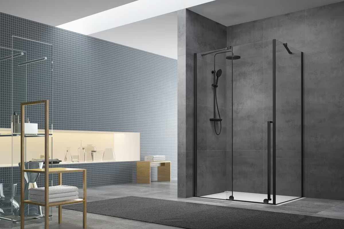 Ścianka boczna do drzwi prysznicowych SAT Walk-In Xmotion 77,5 cm w kolorze czarnym z przezroczystym szkłem